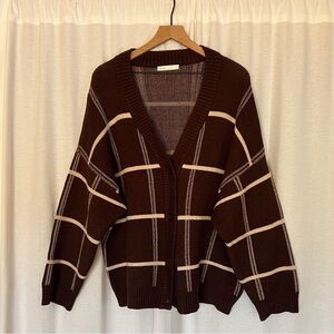 OAK + FORT Brown Grid Cardigan